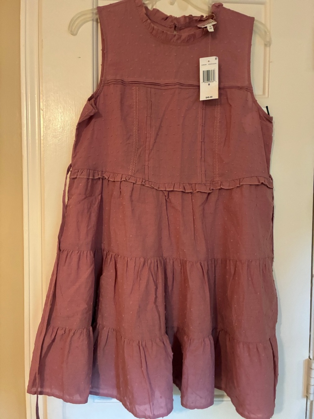 NWT Belle du Jour pink linen tiered dress, dusty rose, size M